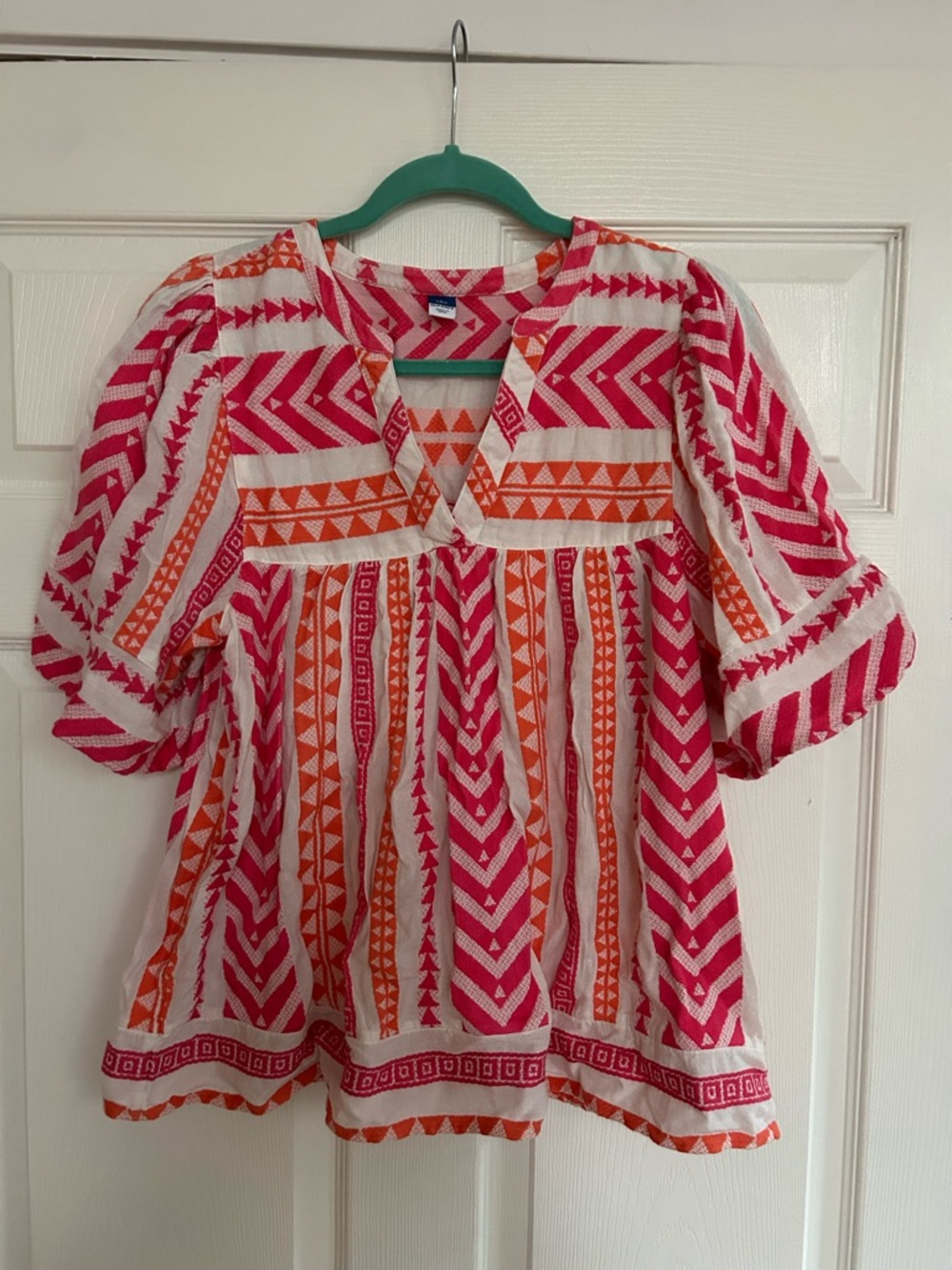 Old Navy Pink and Orange Geometric Peasant Tunic